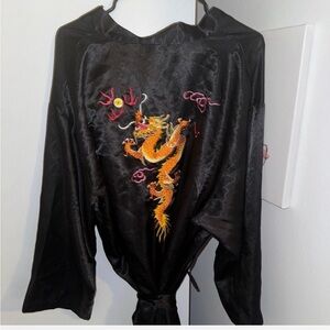 Bloomingdale's Black Kimono with Dragon Embroidery